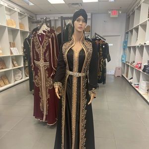Beautiful beaded black caftan/kaftan with beaded belt